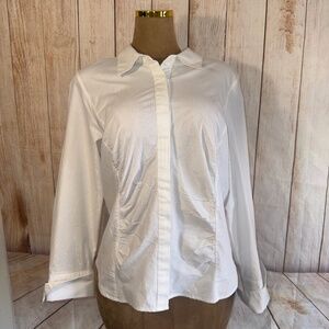 Lane Bryant White & Silver Metallic Stripe Button Up Top, Women’s 14/16 Holiday